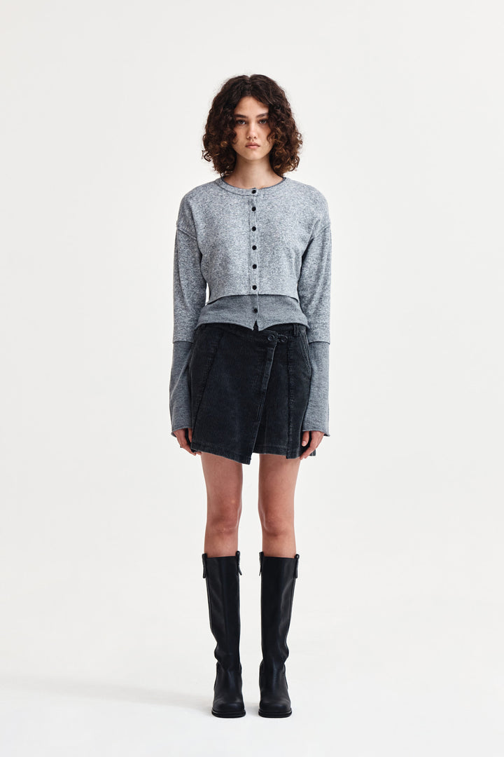 Matin Kim Washed Corduroy Wrap Skirt — Black