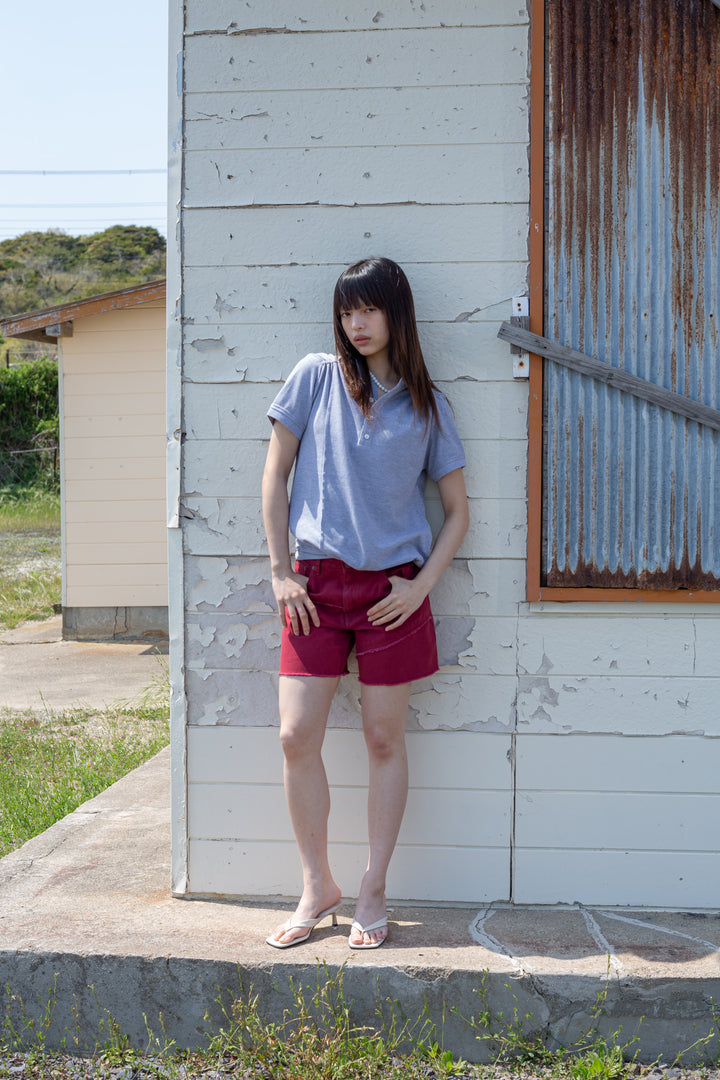 Matin Kim Cut Line Point Denim Shorts — Red