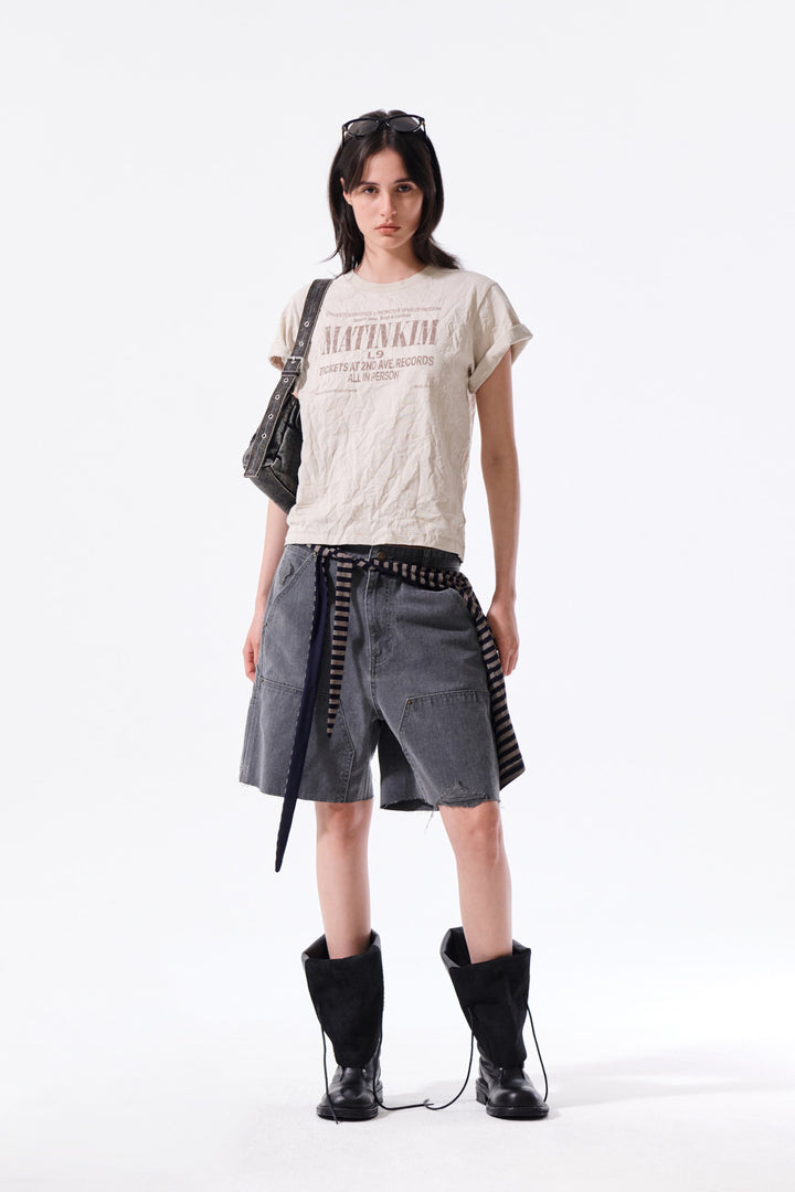 Matin Kim Lettering Graffiti Crease Top — Beige