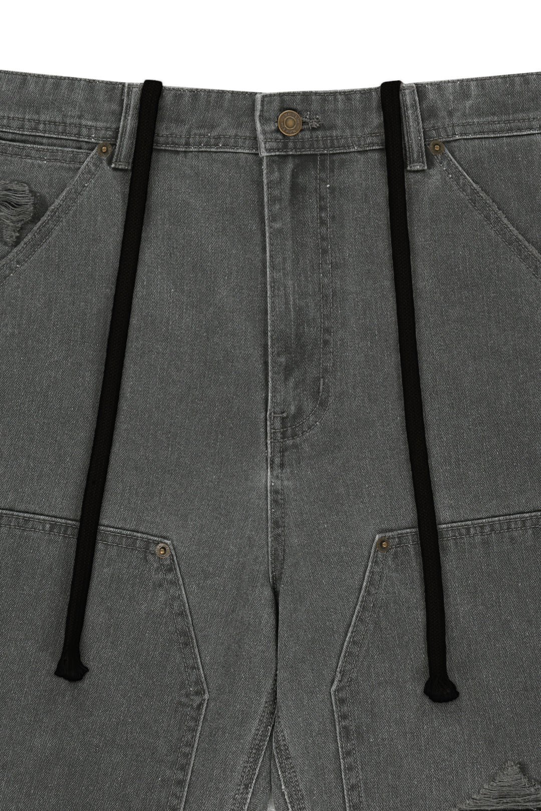 Matin Kim Herringbone Raw Cut Denim Shorts — Gray