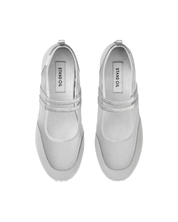 Stand Oil Strap Mary Jane Sneaker — Mesh Silver