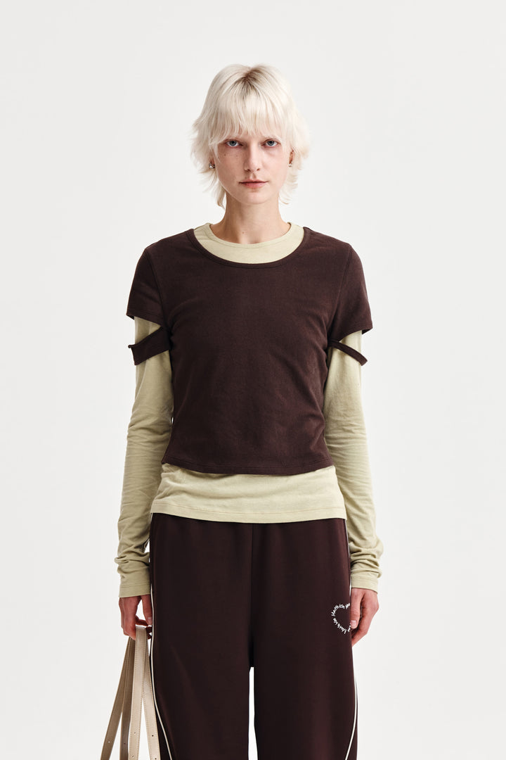 Matin Kim Layered Point Slim Top — Brown