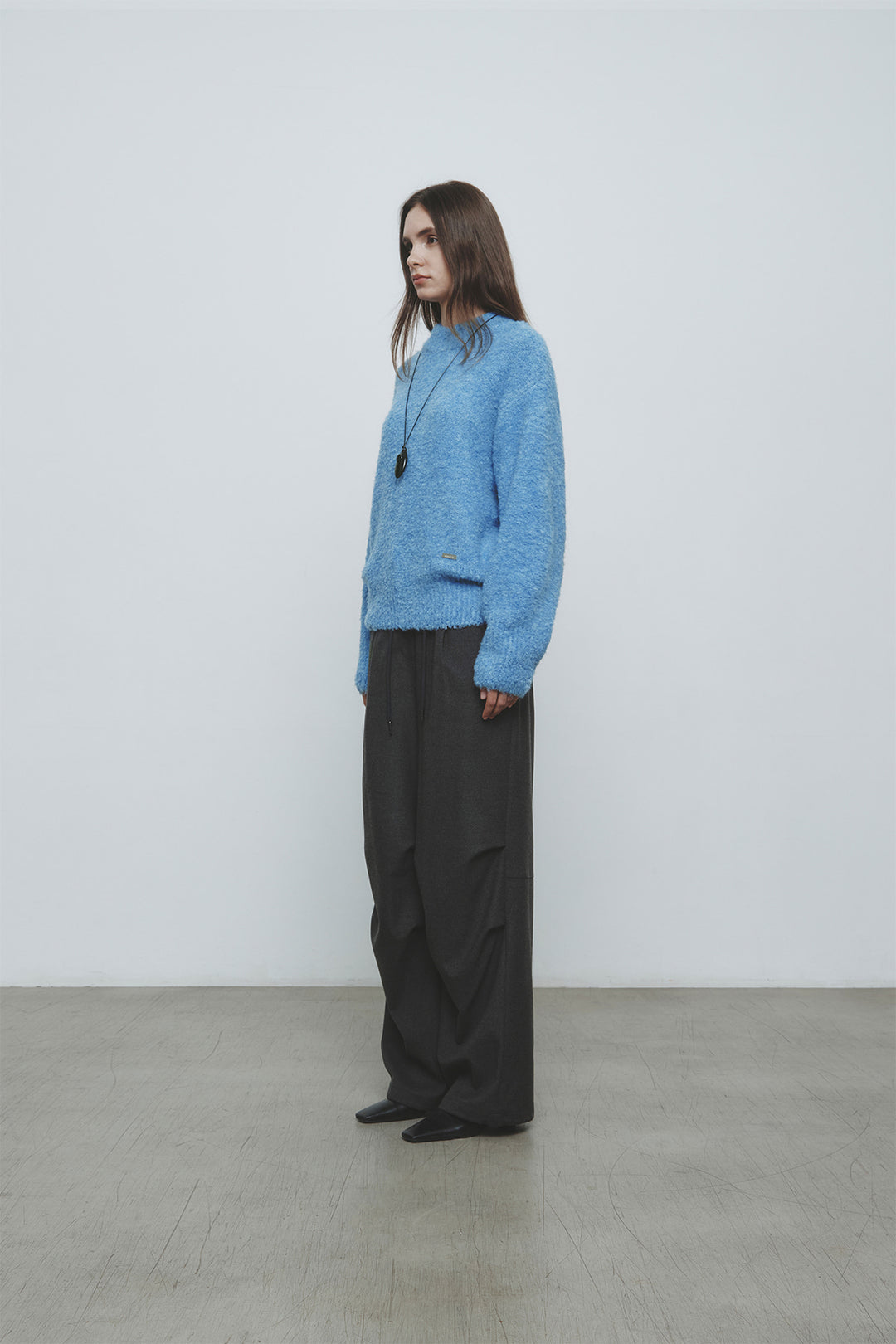 KIMMATIN Volume Neck Boucle Pullover — Blue