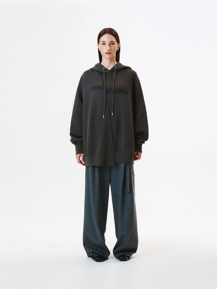 KIMMATIN Blurred Logo Raw Cut Oversize Hoody — Charcoal