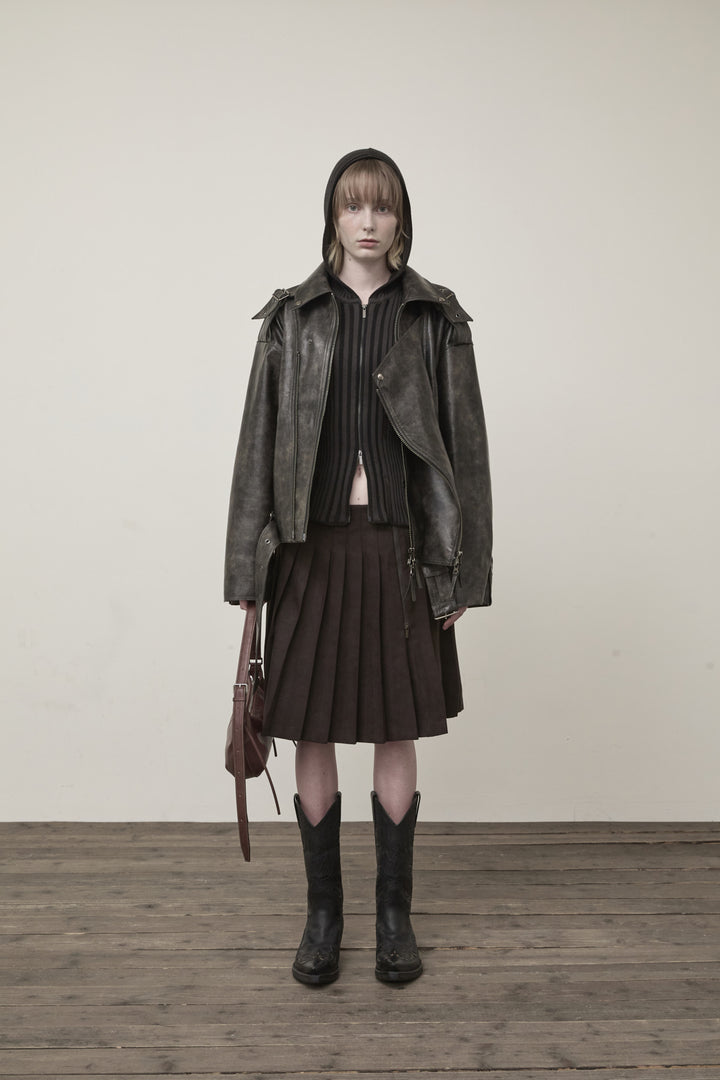 Matin Kim Faux Leather Belted Rider Jumper — Charcoal