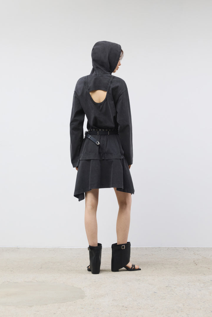 KIMMATIN Back Open Hoody Jersey Dress — Charcoal