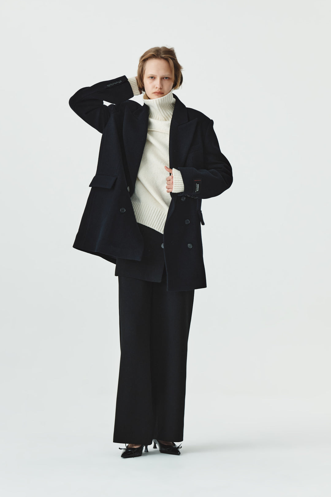 KIMMATIN Overfit Midi Double Coat — Navy blue