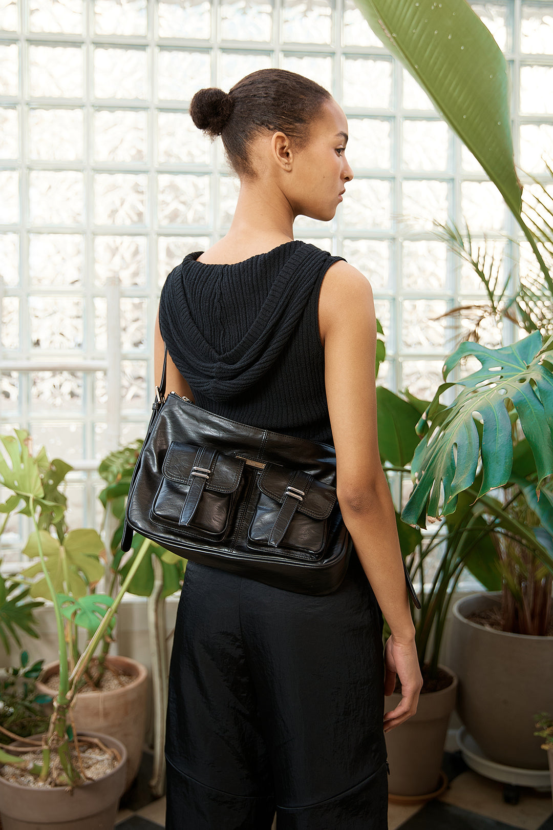 Matin Kim Wrap Sleeveless Knit Hoody — Black