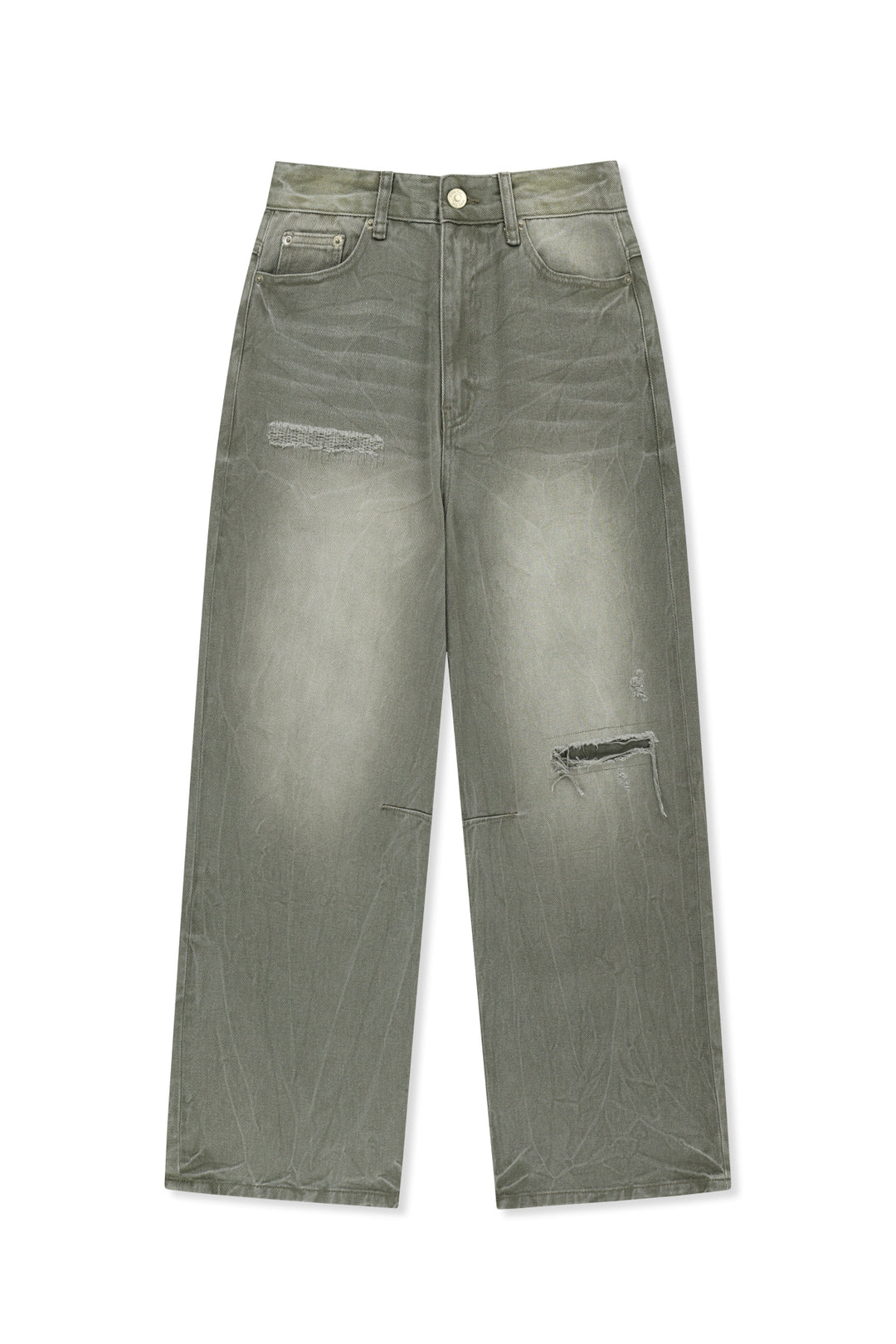 Matin Kim Back Logo Washed Denim Pants — Khaki