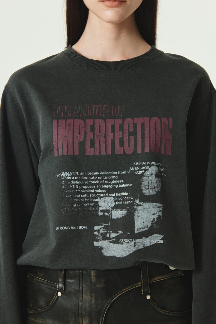KIMMATIN Washed Printing Long Sleeve Top — Charcoal