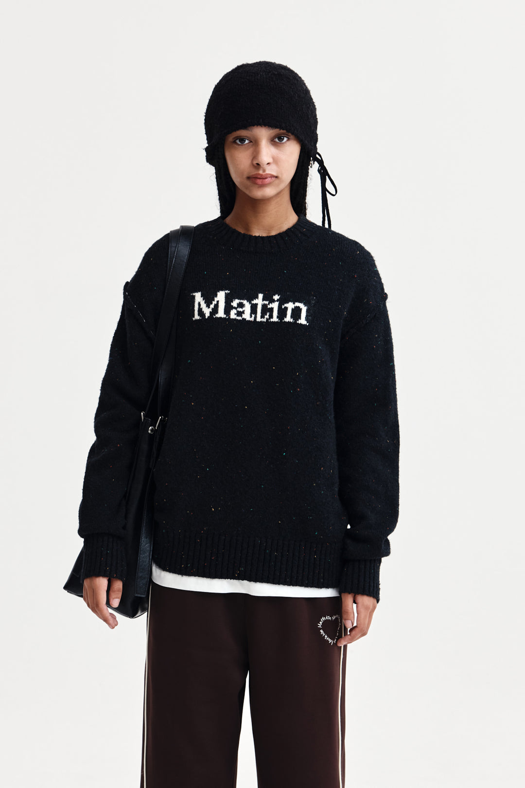 Matin Kim Mixed Yarn Knit Pullover — Dark Navy