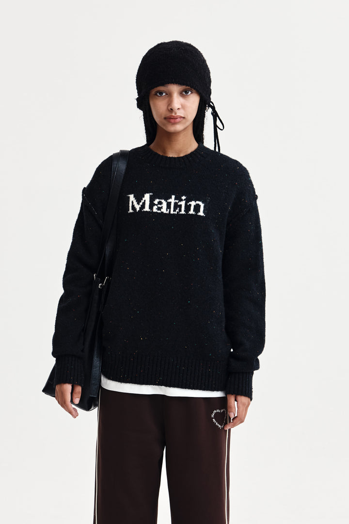 Matin Kim Mixed Yarn Knit Pullover — Dark Navy