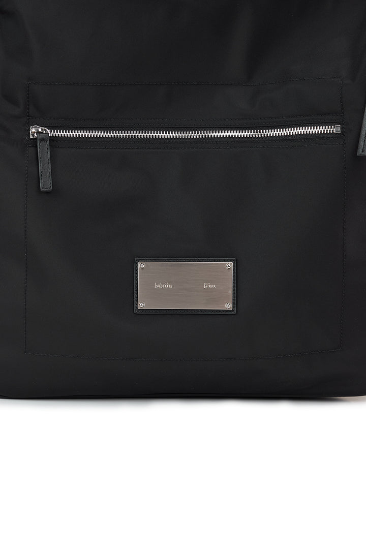 Matin Kim Embossed Logo Nylon Shoulder Bag — Black