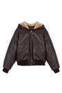Matin Kim Faux Leather Zip-Up Hoody — Brown
