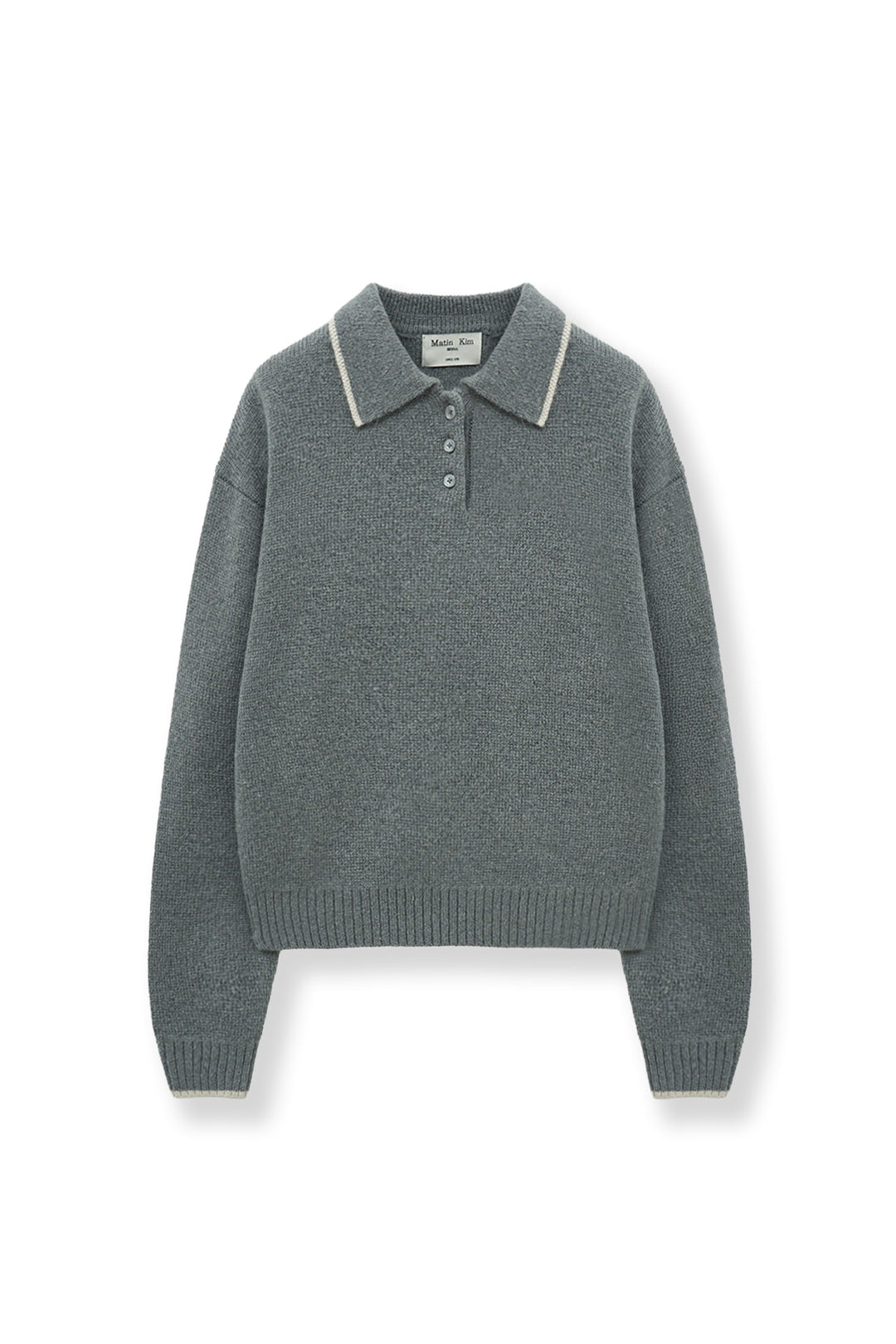 Matin Kim Back Logo Collar Knit Top — Gray
