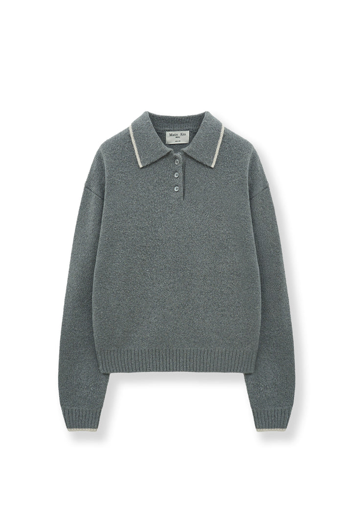 Matin Kim Back Logo Collar Knit Top — Gray