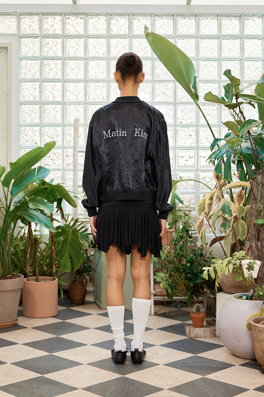 Matin Kim Back Logo Crinkle Blouson — Black