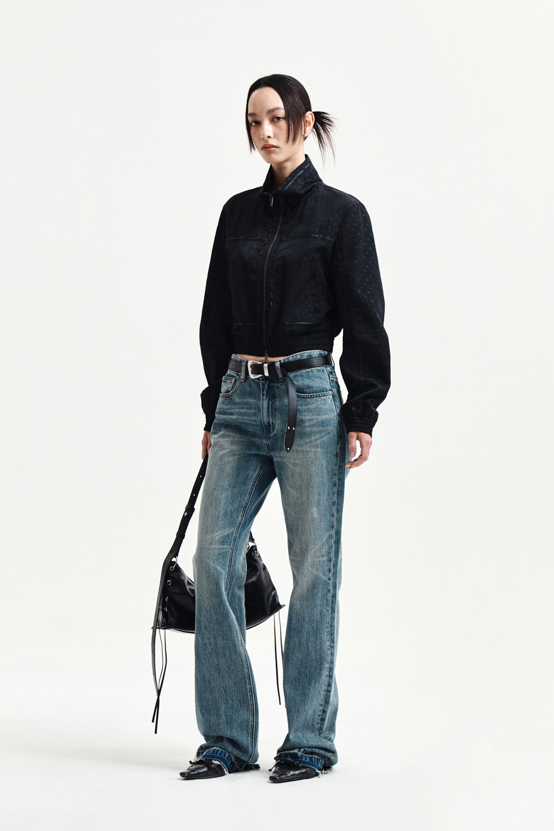 Matin Kim Cropped Embroidery Back Logo Jumper — Black