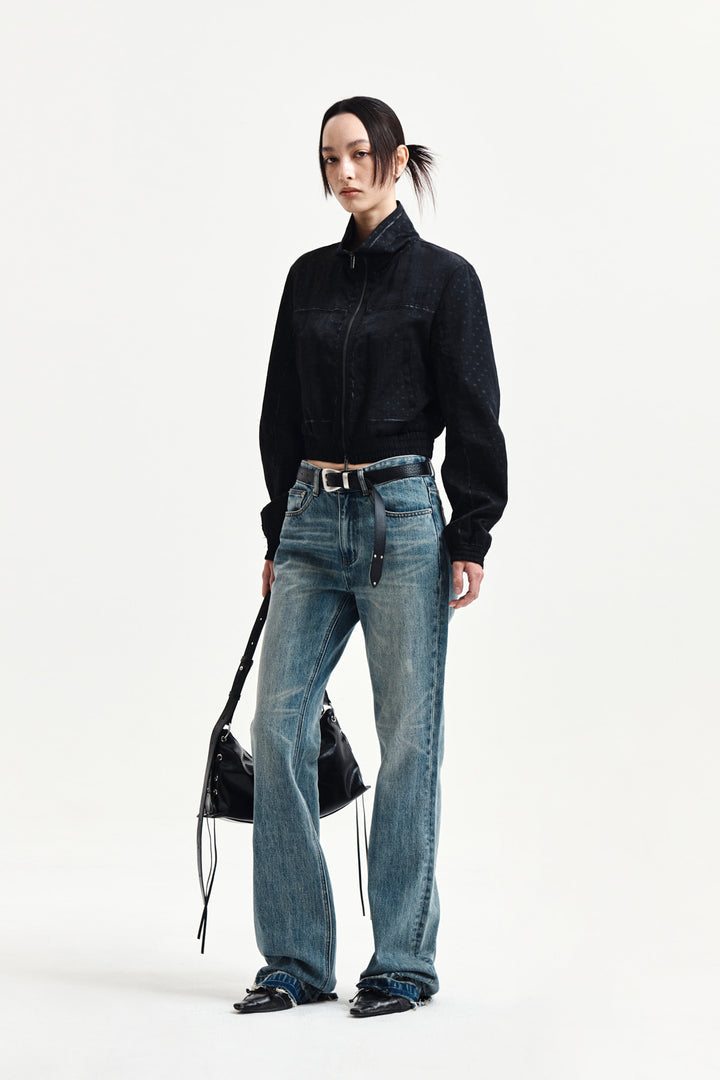 Matin Kim Cropped Embroidery Back Logo Jumper — Black