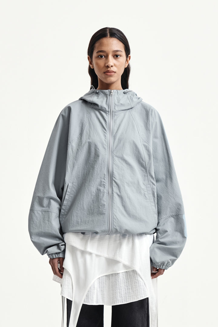 Matin Kim Back Logo Hoody Wind Breaker — Light Grey