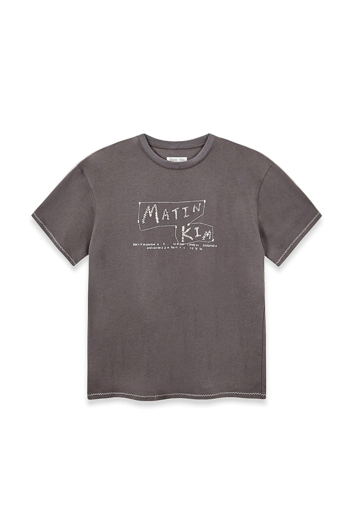 Matin Kim Doodle Logo Graphic Top — Charcoal