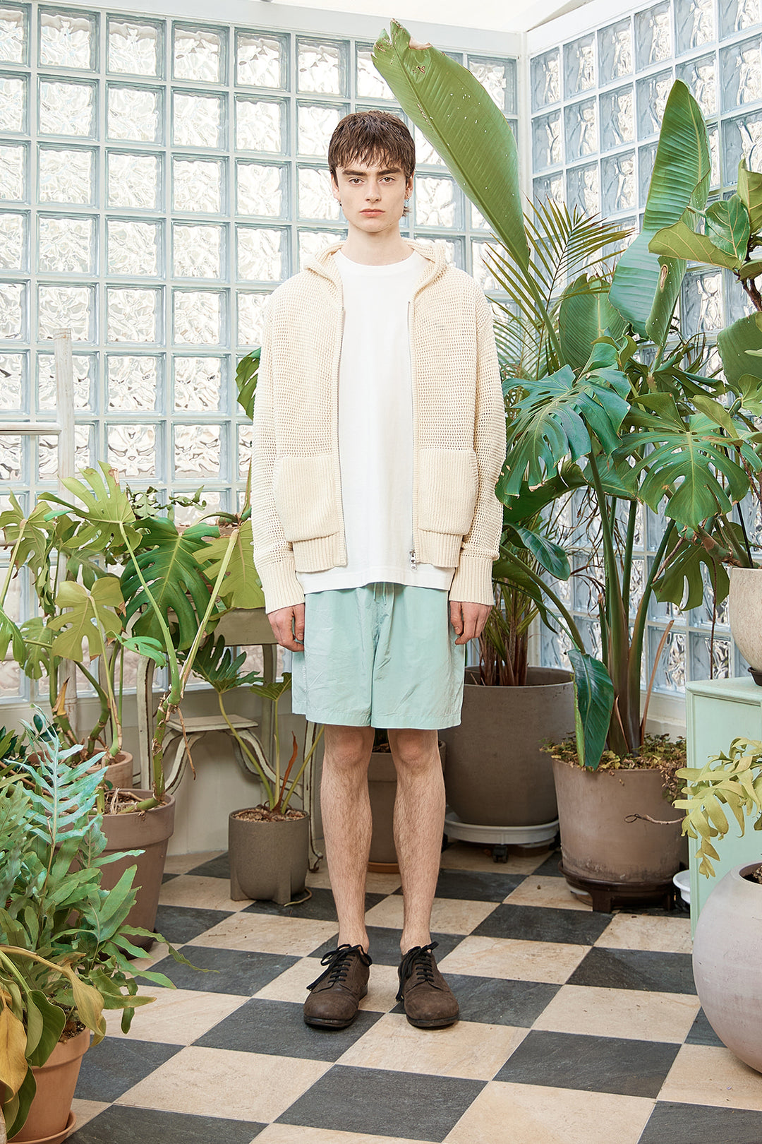 Matin Kim Two Tone Mesh Knit Hoody — Ivory