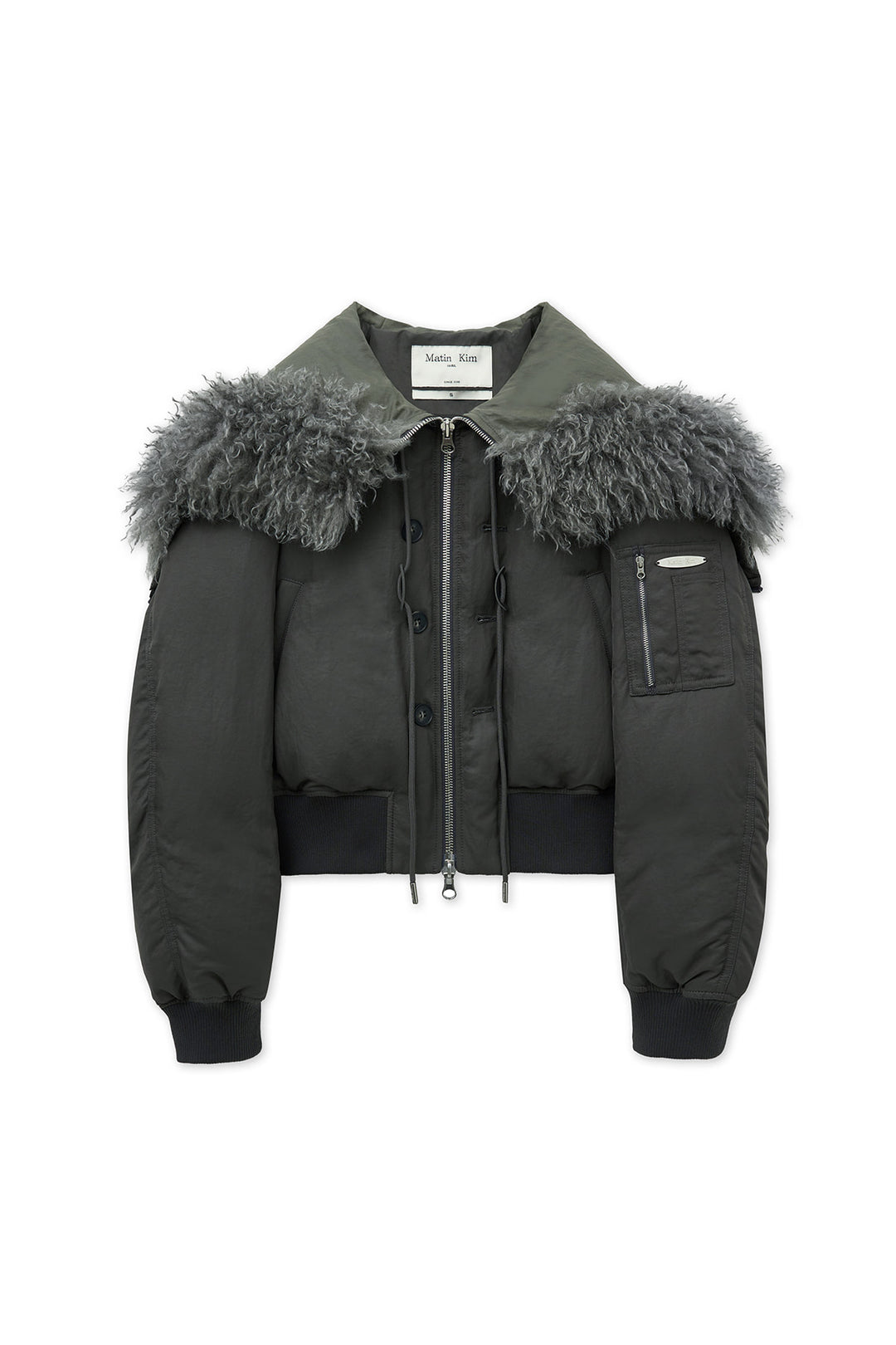 Matin Kim Fur Hoody Bomber Down Jumper — Gray