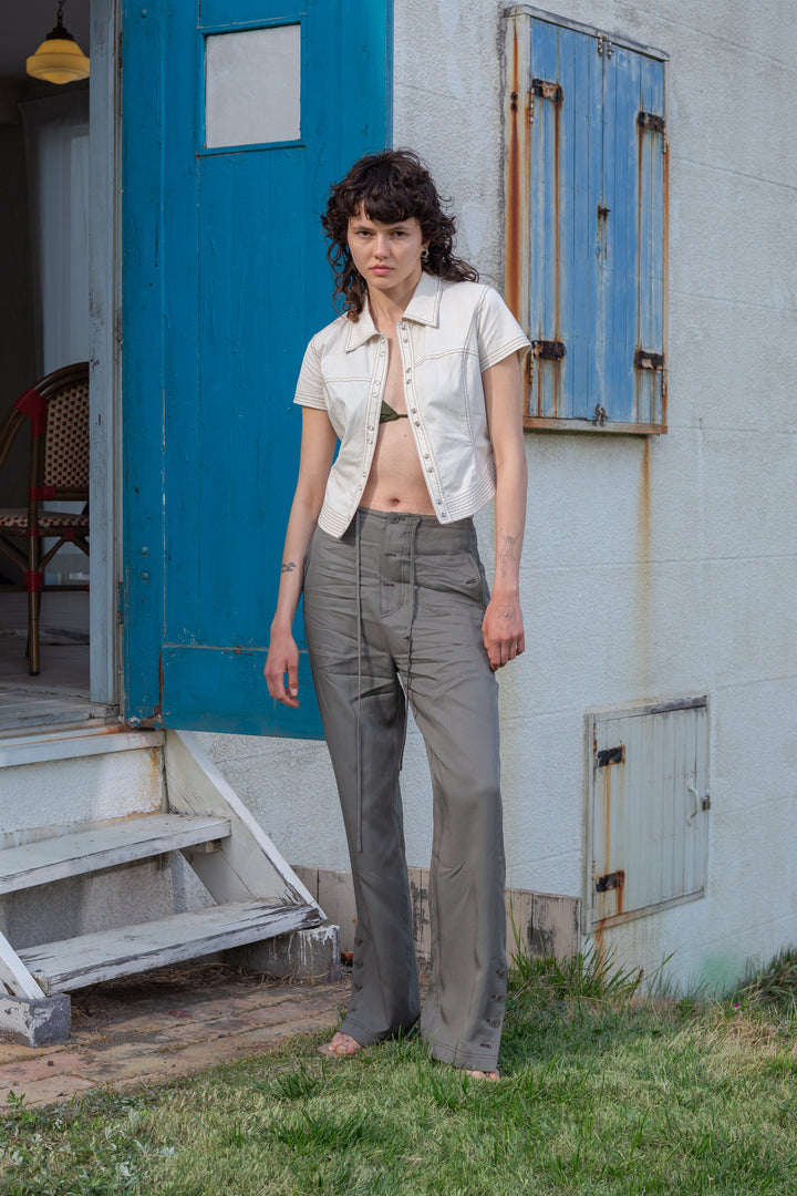 Matin Kim Button Point String Wide Pants — Khaki