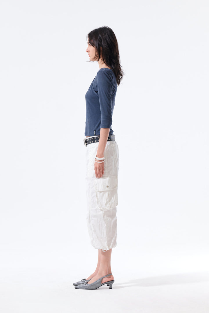 Matin Kim 3/4 Sleeve Layered Tank Top in Smoke — Blue