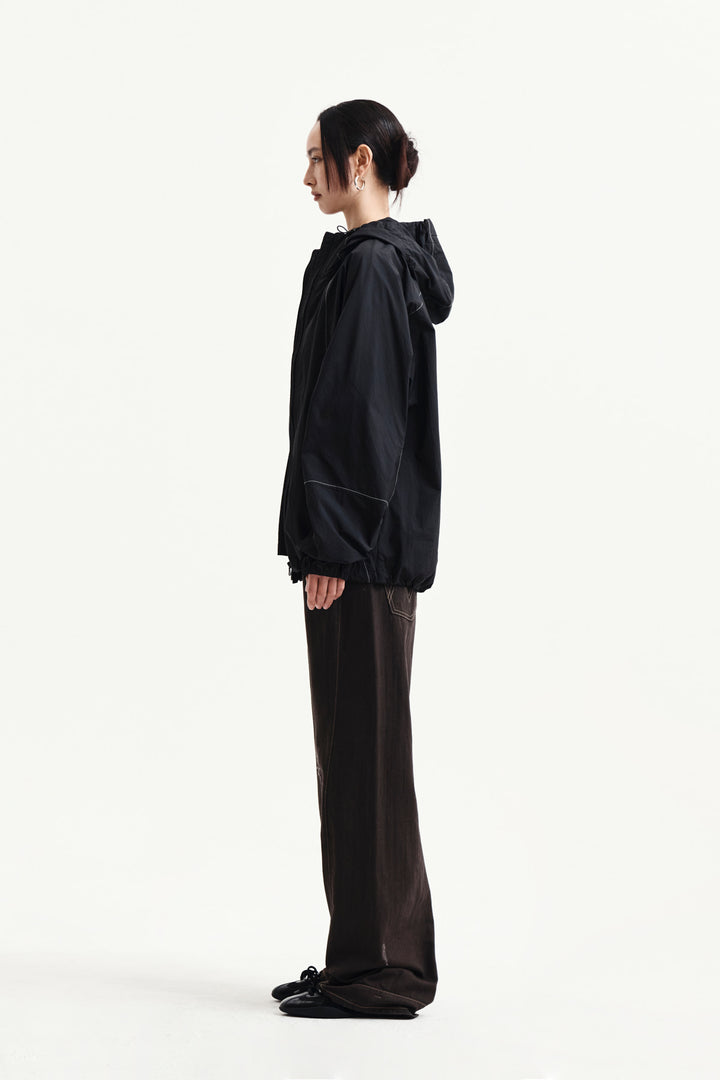 Matin Kim Back Logo Hoody Wind Breaker — Black