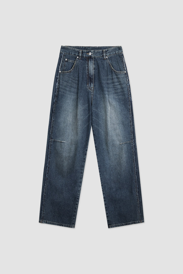 KIMMATIN Side Pannel Pintuck Denim — Blue