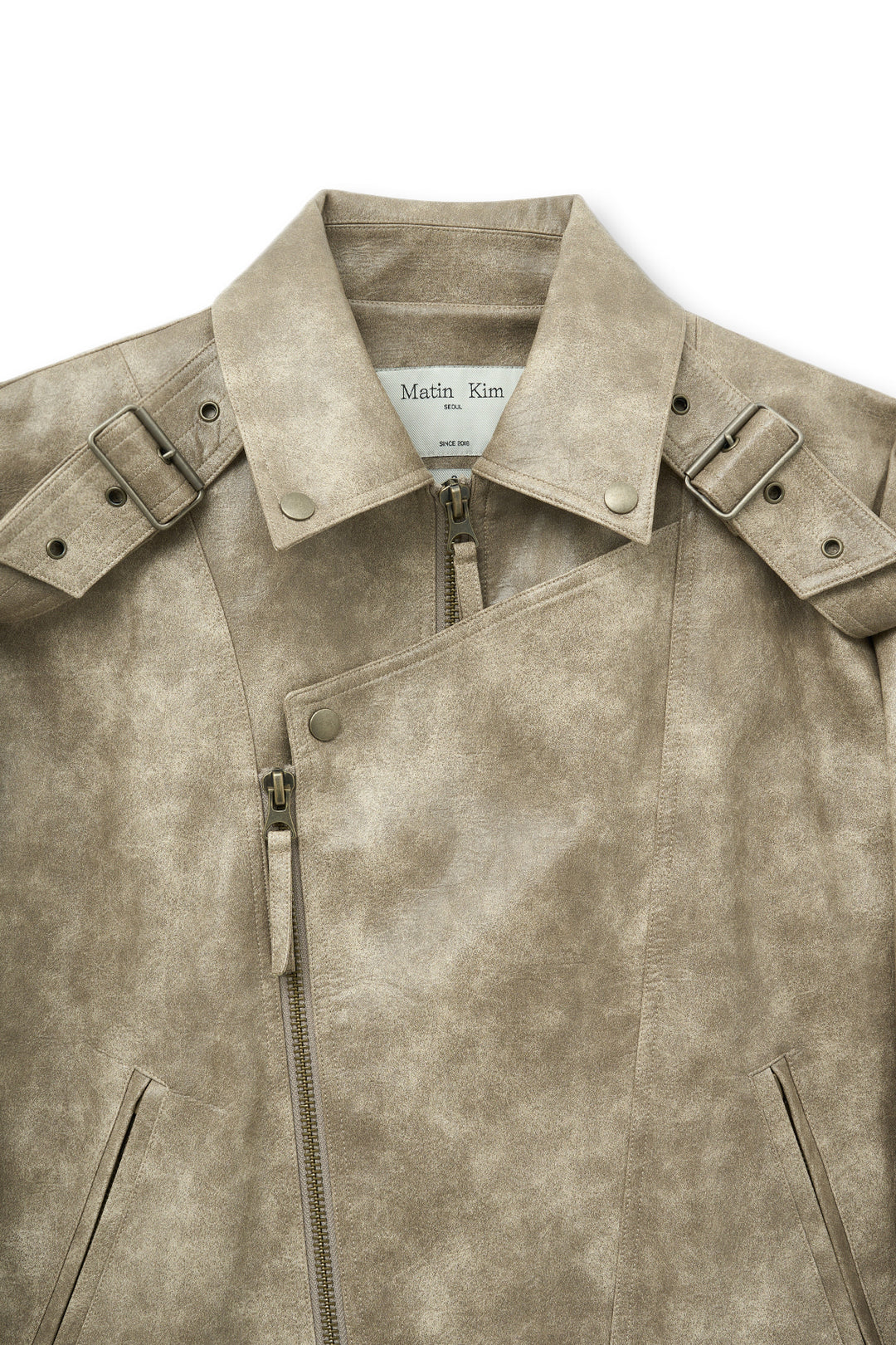 Matin Kim Faux Leather Belted Rider Jumper — Beige