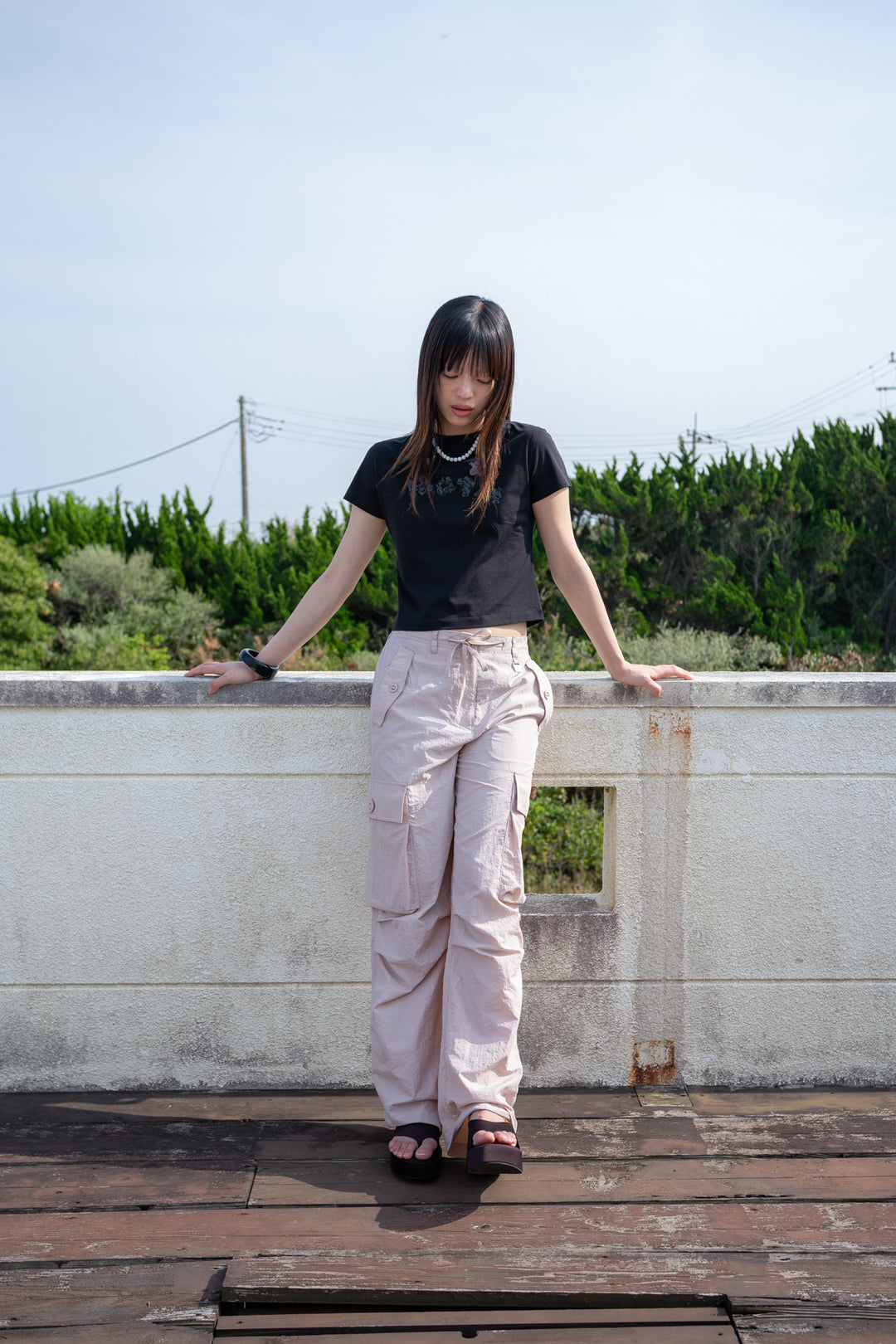 Matin Kim String Nylon Cargo Pants Light — Pink