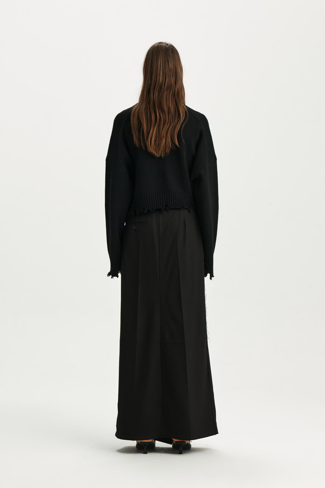KIMMATIN Damage Crop Knit Cardigan — Black