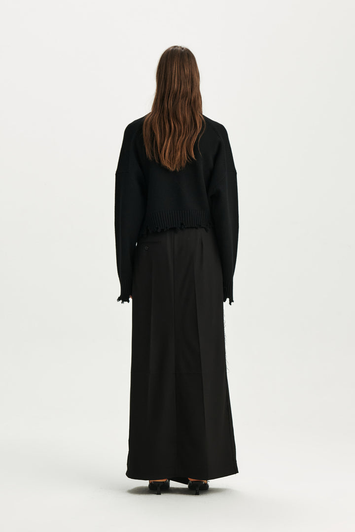 KIMMATIN Damage Crop Knit Cardigan — Black