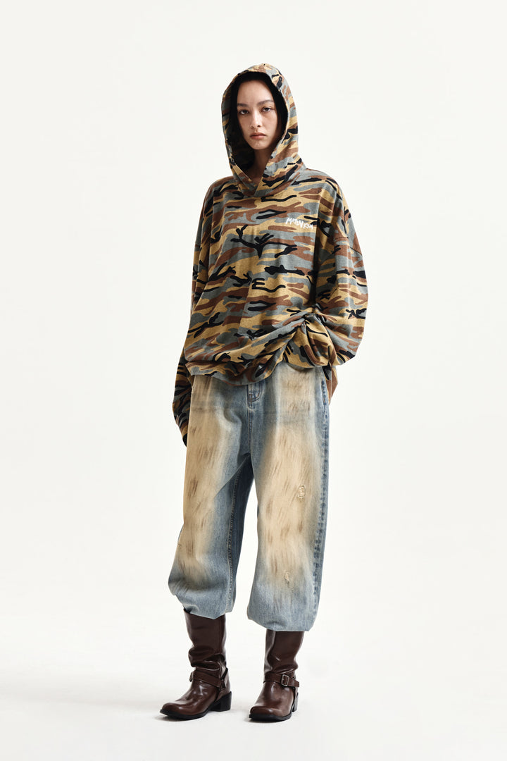 Matin Kim Typo Artwork Camouflage Hoody — Camel