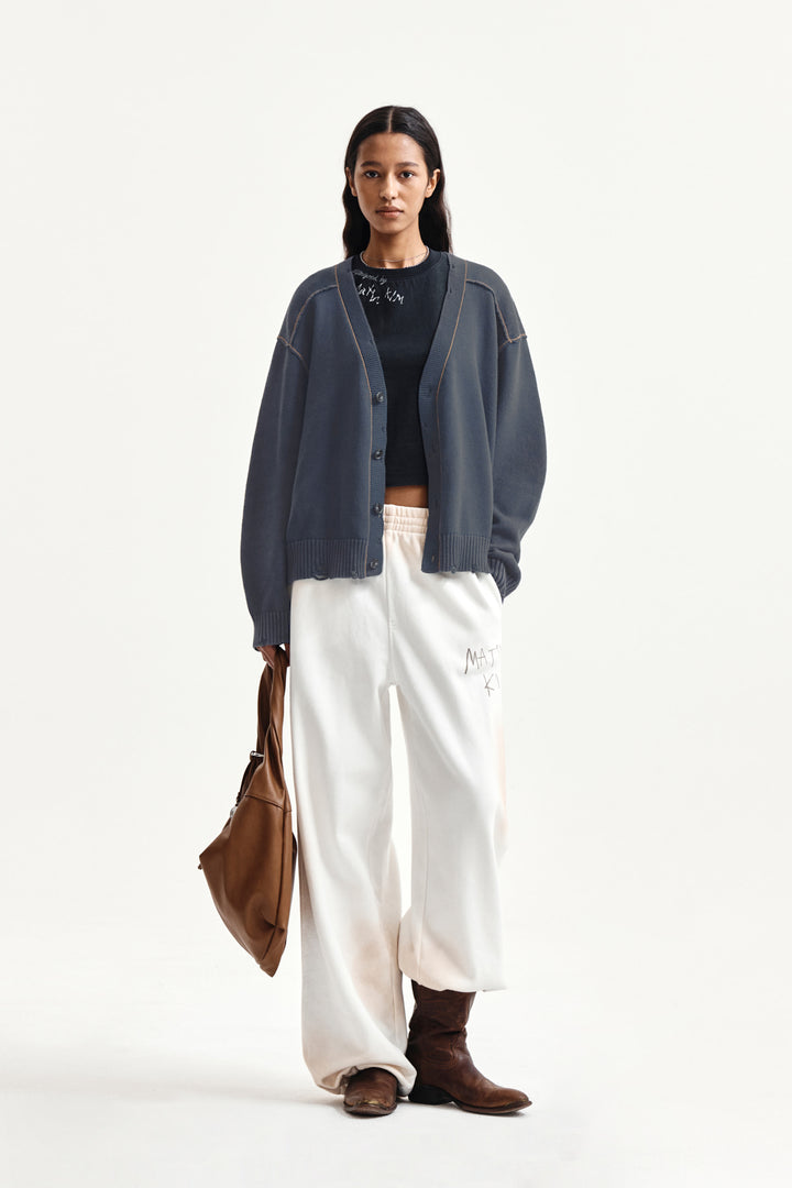 Matin Kim Back Logo Line Point Knit Cardigan — Blue