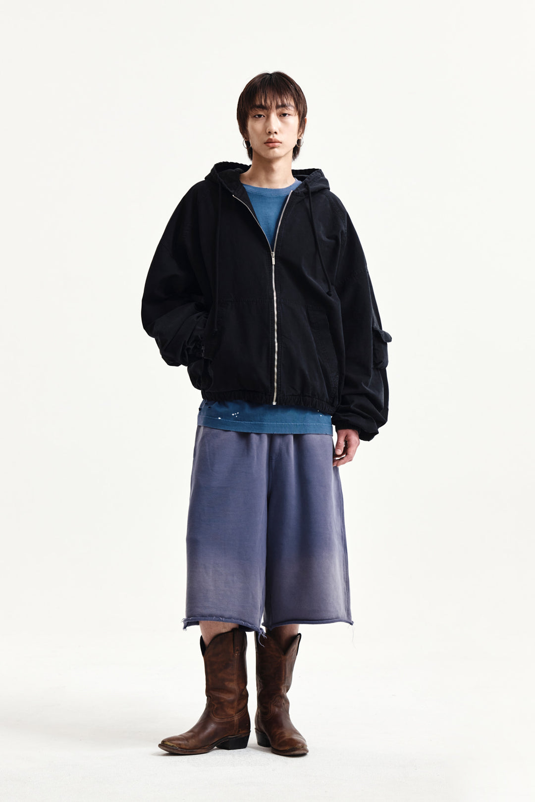 Matin Kim Vintage Washed Back Logo Bermuda Sweatpants — Blue