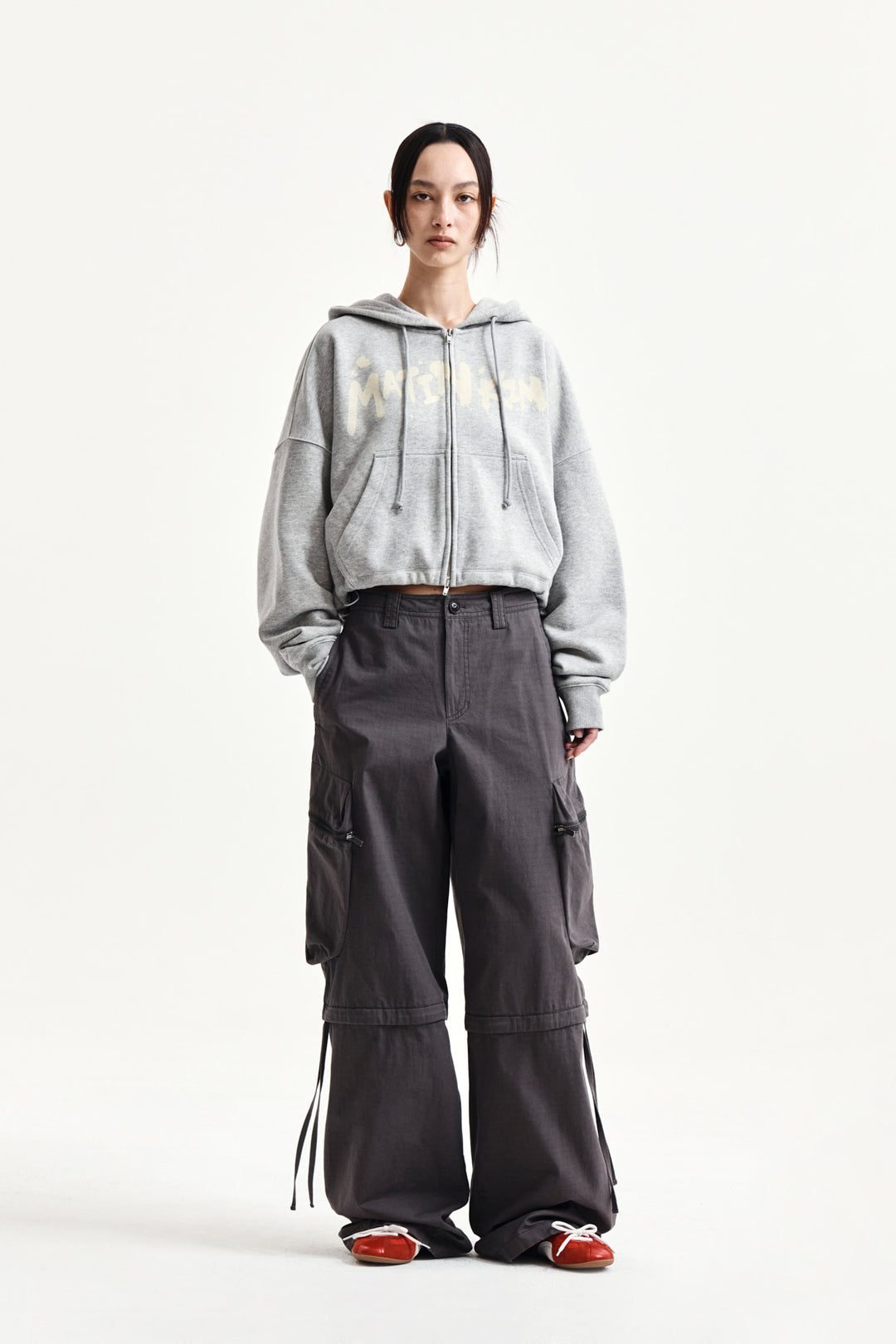 Matin Kim Graffiti Logo Crop Hoodie — Gray