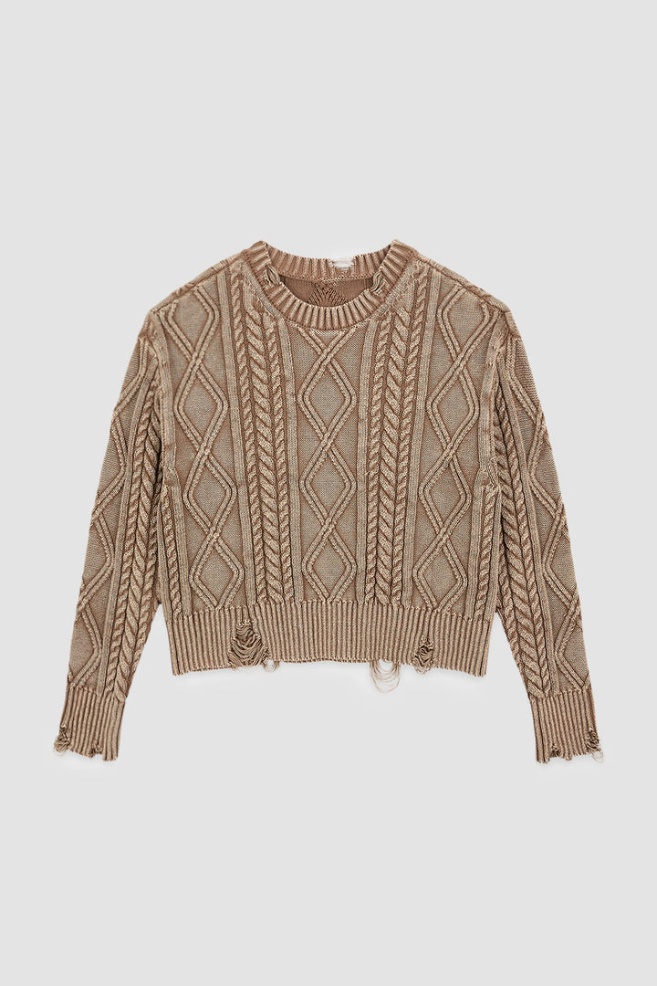 KIMMATIN Washed Cable Pullover — Beige