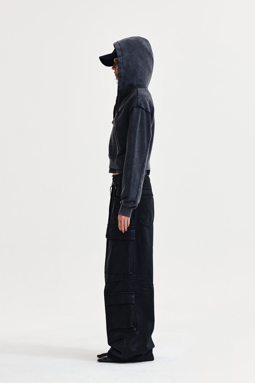 Matin Kim Washed Layered Crop Hoody — Charcoal