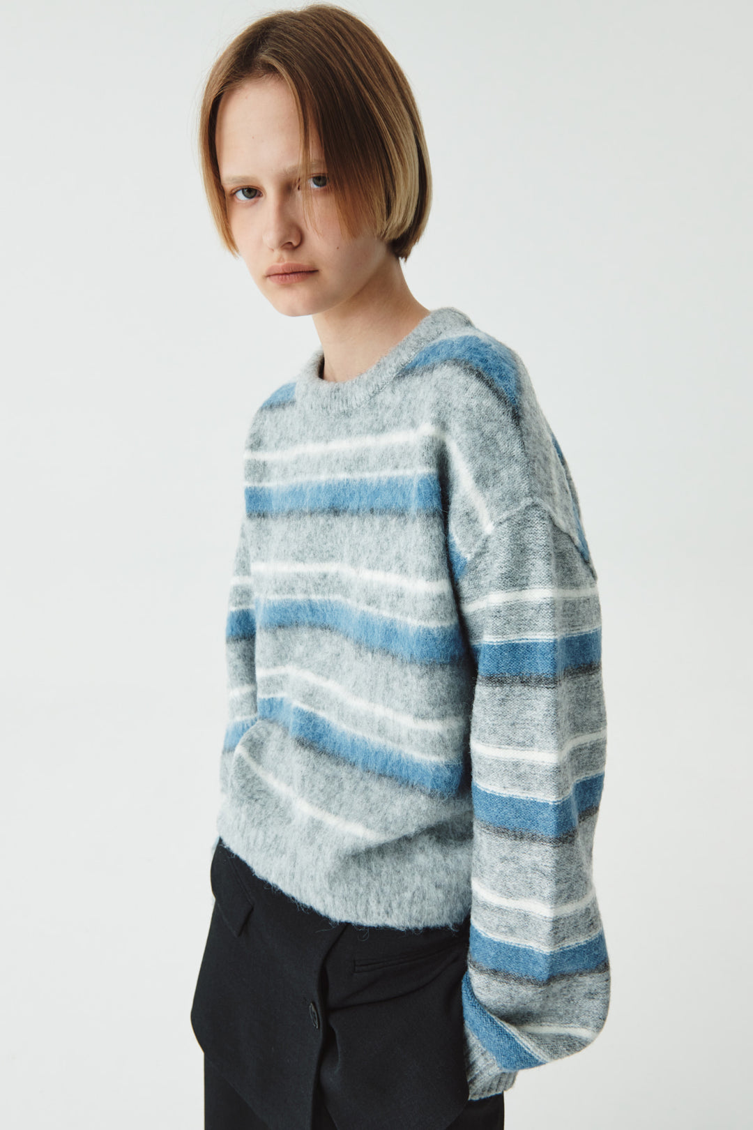 KIMMATIN Multi Stripe Mohair Knit Pullover — Gray