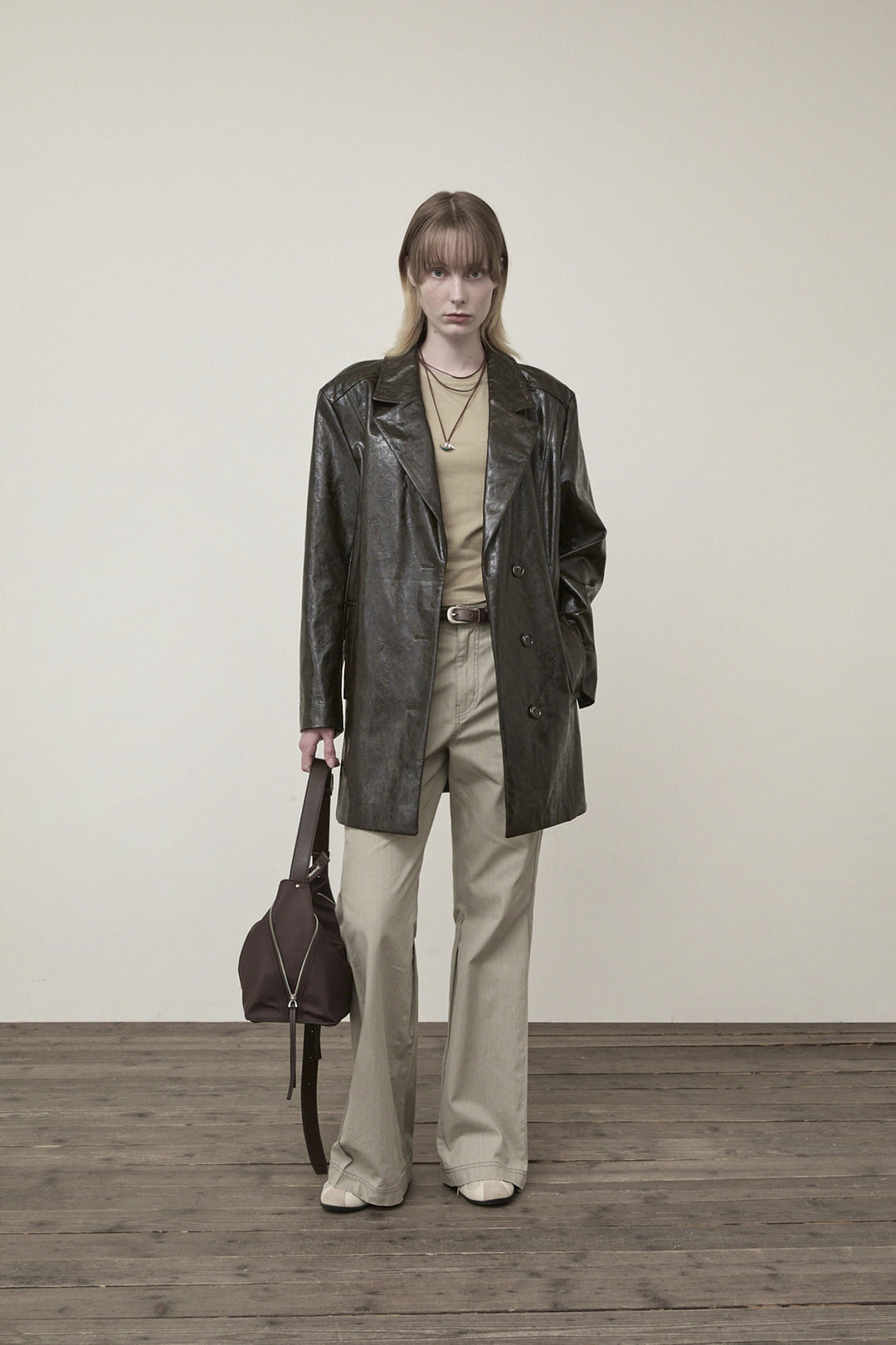 Matin Kim Faux Leather Half Double Jacket — Brown