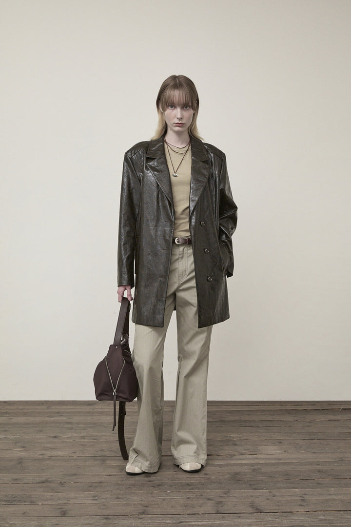 Matin Kim Faux Leather Half Double Jacket — Brown