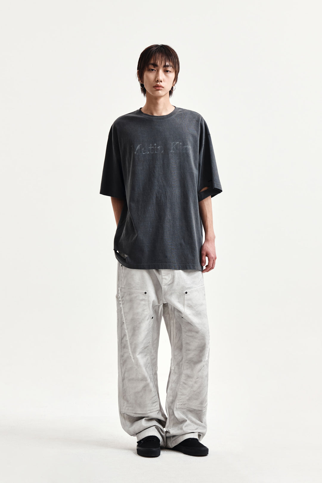 Matin Kim Distressed Logo Top — Charcoal