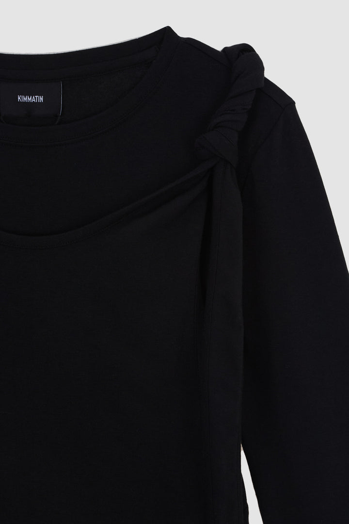 KIMMATIN Twist Strap Long Sleeve Top — Black
