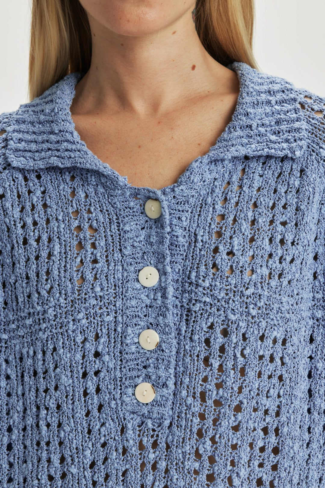 KIMMATIN Punching Knit Collar Top — Light Blue