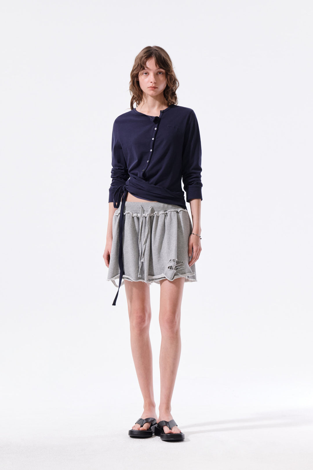 Matin Kim Asymmetric Button Closure Top — Navy blue