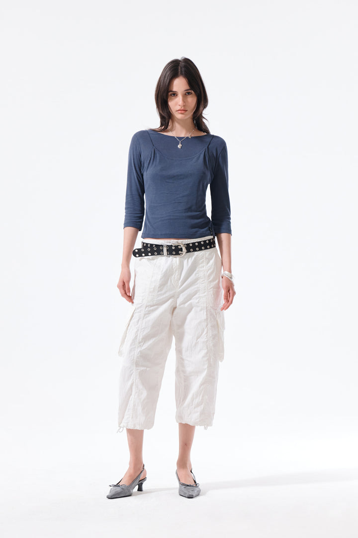 Matin Kim 3/4 Sleeve Layered Tank Top in Smoke — Blue