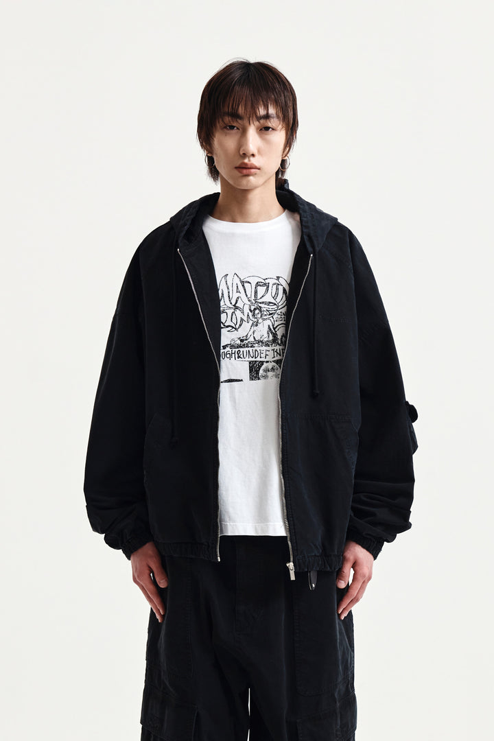 Matin Kim Washed Cotton Zip Hoodie — Black